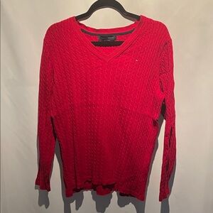 TOMMY HILFIGER RED V NECK SWEATER
